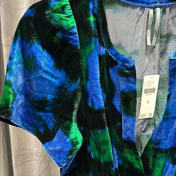 Anthropologie THE SOMERSET MINI DRESS: VELVET EDITION Blue, Green, Blk XS NWT - Picture 3 of 8